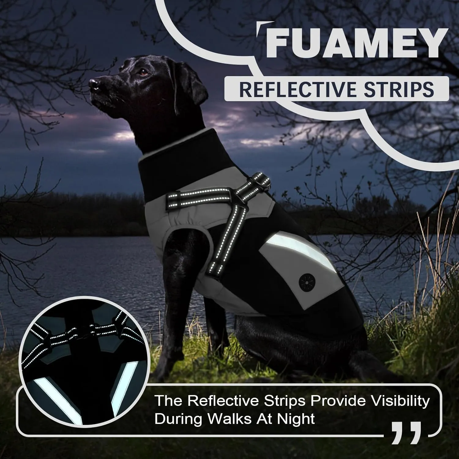 FUAMEY Dog Jacket - Waterproof & Reflective, Built-in Harness, Winter Coat with Zipper, Small Dog Size, Black with Poop Bag Pockets