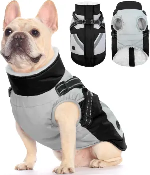 FUAMEY Dog Jacket - Waterproof & Reflective, Built-in Harness, Winter Coat with Zipper, Small Dog Size, Black with Poop Bag Pockets