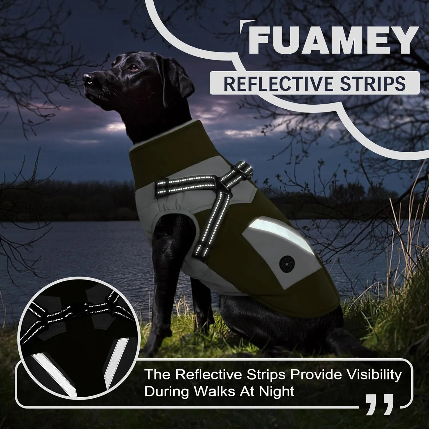 FUAMEY Dog Jacket - Waterproof Coat with Built-in Harness & Reflective Vest, Green S, Small Dogs
