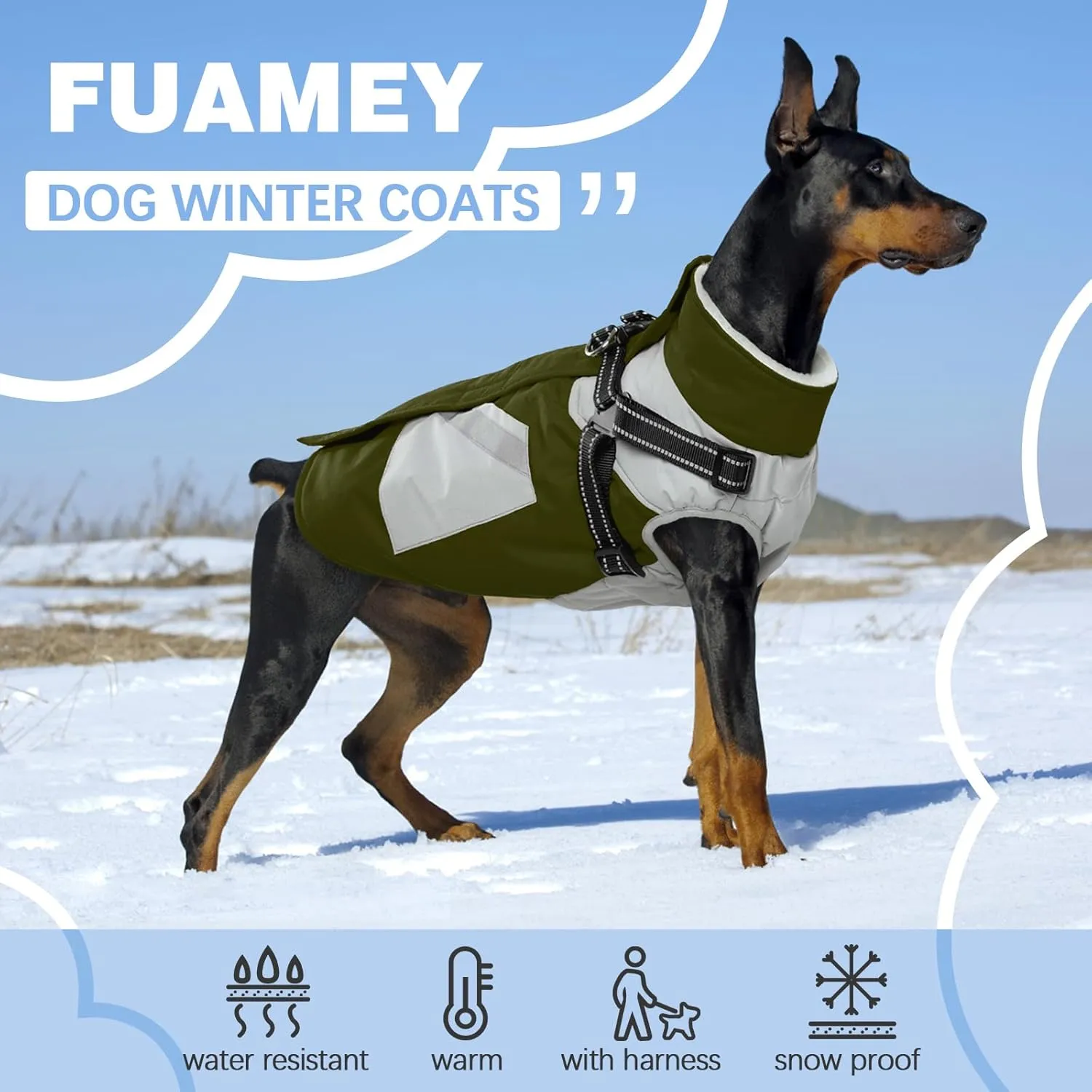 FUAMEY Dog Jacket - Waterproof Coat with Built-in Harness & Reflective Vest, Green S, Small Dogs