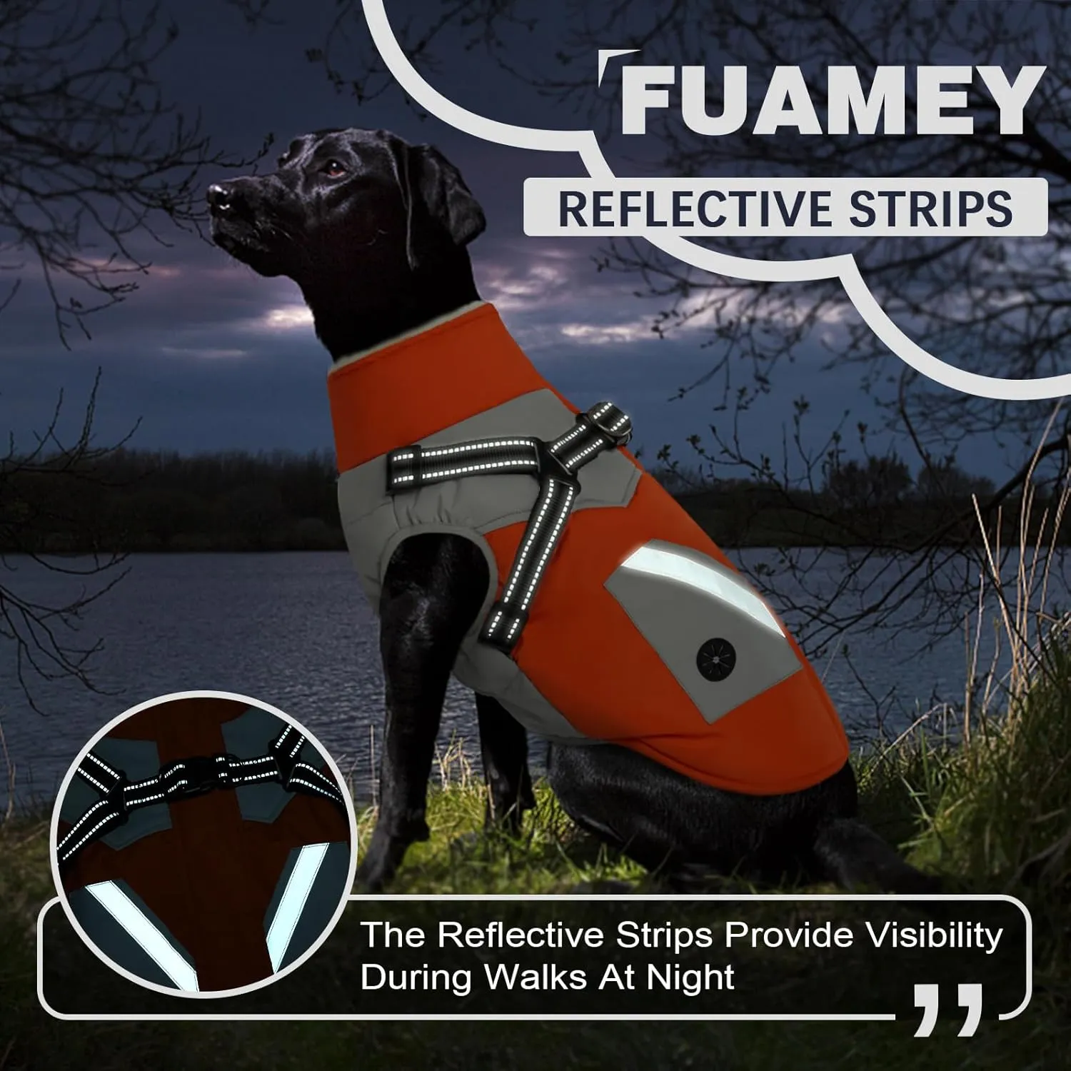 FUAMEY Dog Jacket - Waterproof Winter Coat with Built-in Harness - Reflective Vest for Small Dogs - Orange S