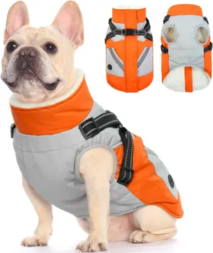 FUAMEY Dog Jacket - Waterproof Winter Coat with Built-in Harness - Reflective Vest for Small Dogs - Orange S