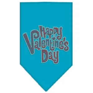 Happy Valentines Day Rhinestone Bandana Turquoise Large