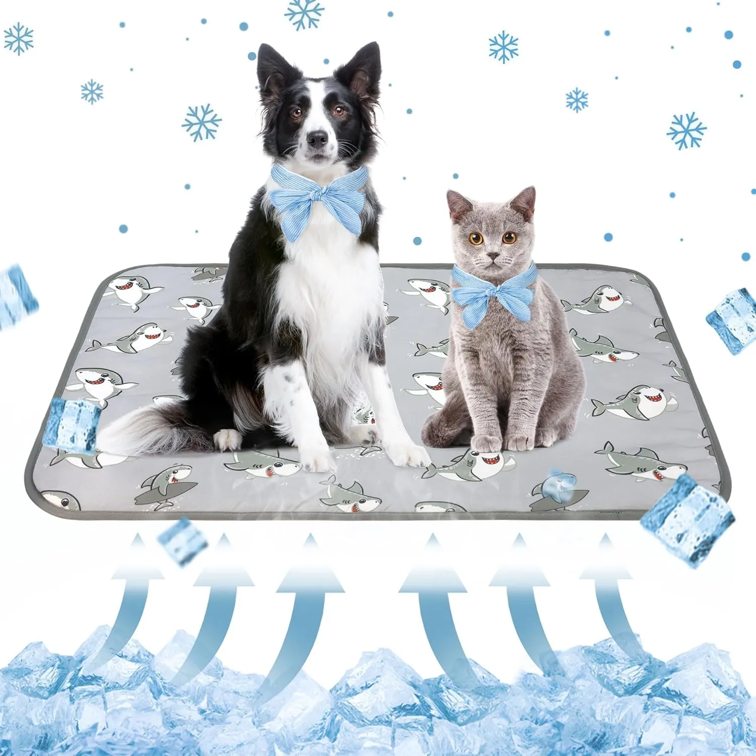 Hotumn Dog Cooling Mat with Free Bandana,Summer Cooling Pad for Small Medium Dogs, Machine Washable for Indoor Use on Beds, Sofas, and in Cars (Grey Shark, Large)