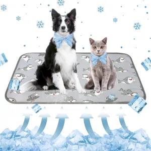 Hotumn Dog Cooling Mat with Free Bandana,Summer Cooling Pad for Small Medium Dogs, Machine Washable for Indoor Use on Beds, Sofas, and in Cars (Grey Shark, Large)