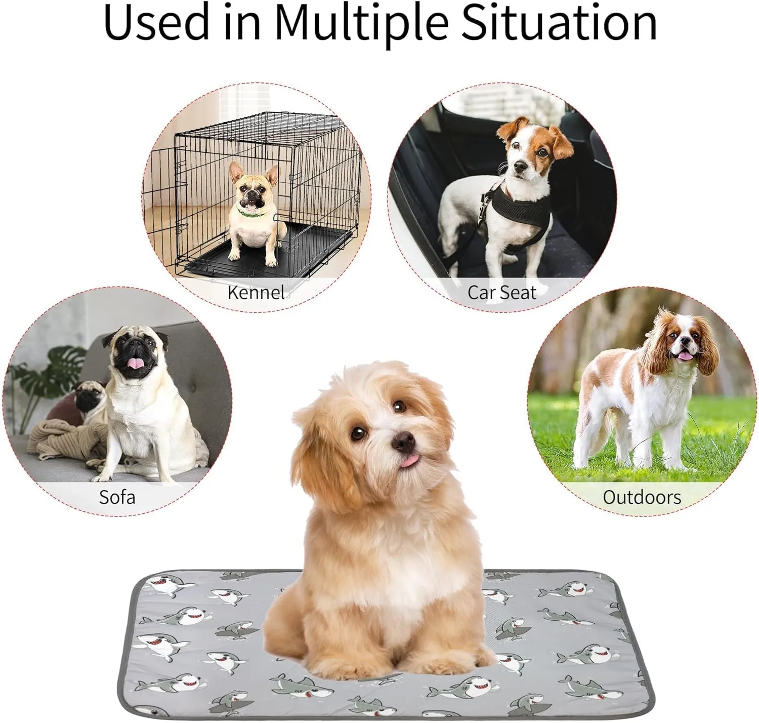 Hotumn Dog Cooling Mat with Free Bandana,Summer Cooling Pad for Small Medium Dogs, Machine Washable for Indoor Use on Beds, Sofas, and in Cars (Grey Shark, Large)