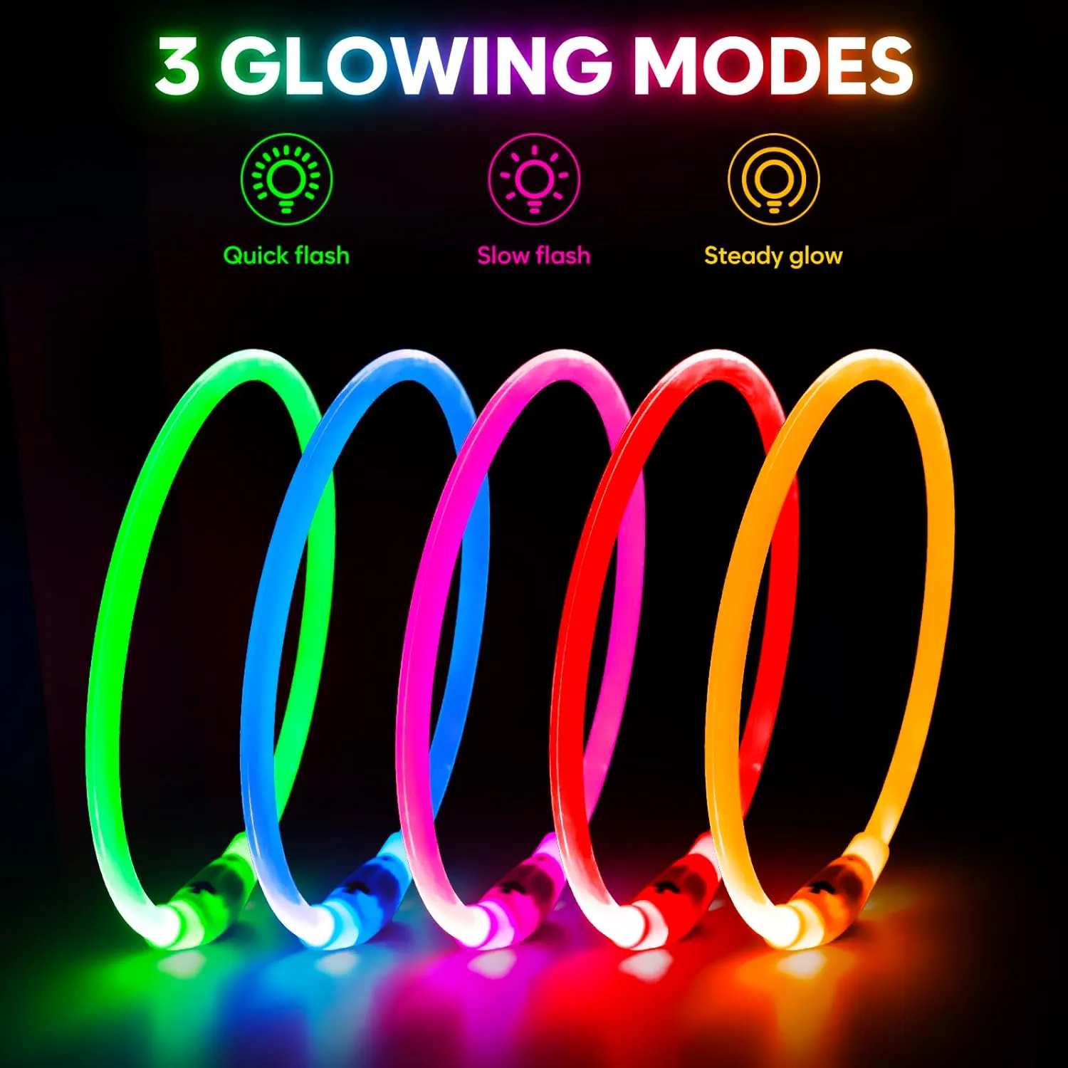 Light Up Dog Collar - Waterproof LED Pet Collar Rechargeable, TPU Cuttable Glow in The Dark Dog Lights for Night Walking (Pink)
