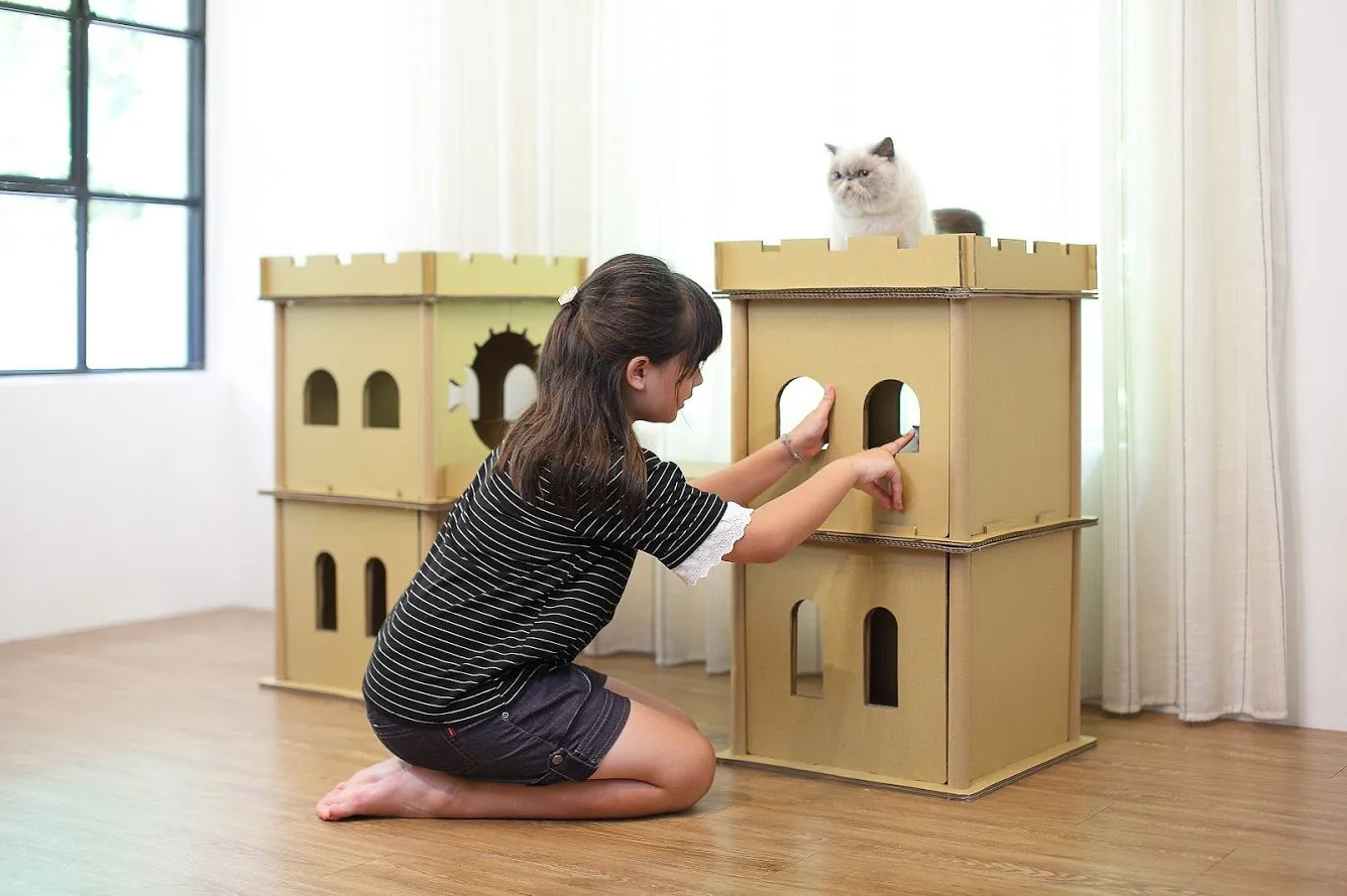 London Bridge Cat House: Safe, Sustainable, Fun, Non-Toxic, Sturdy, Easy Assembly, Eco-Friendly, 3 Levels, Multiple Scratch Boards, SUPPORTS UP TO 35 LBS