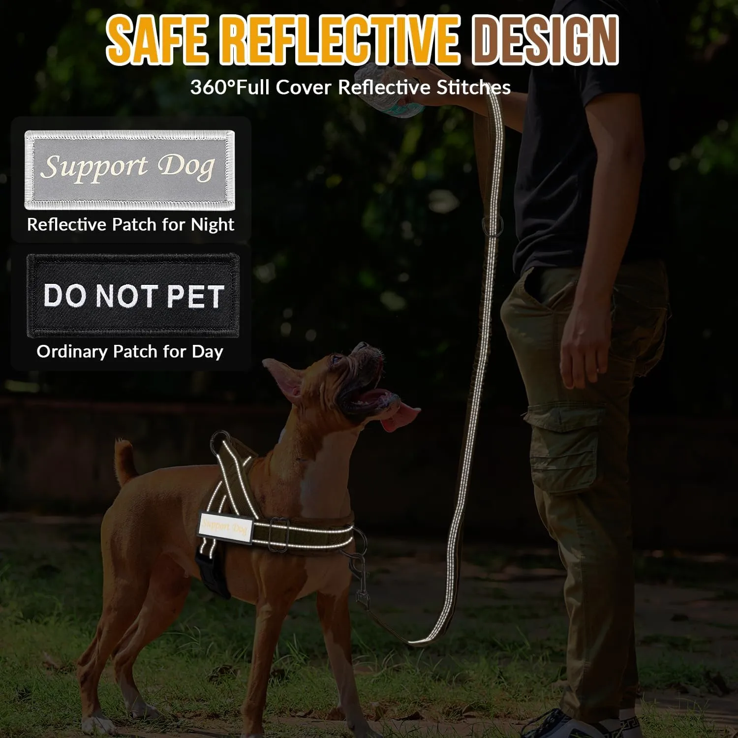 Lukovee No Pull Dog Harness & Leash Set - Heavy Duty Dog Vest Harness with Soft Padded for Medium Large Dogs, Adjustable Reflective Tactical Pet Harness for Easy Walk and Training (L, Yellow)