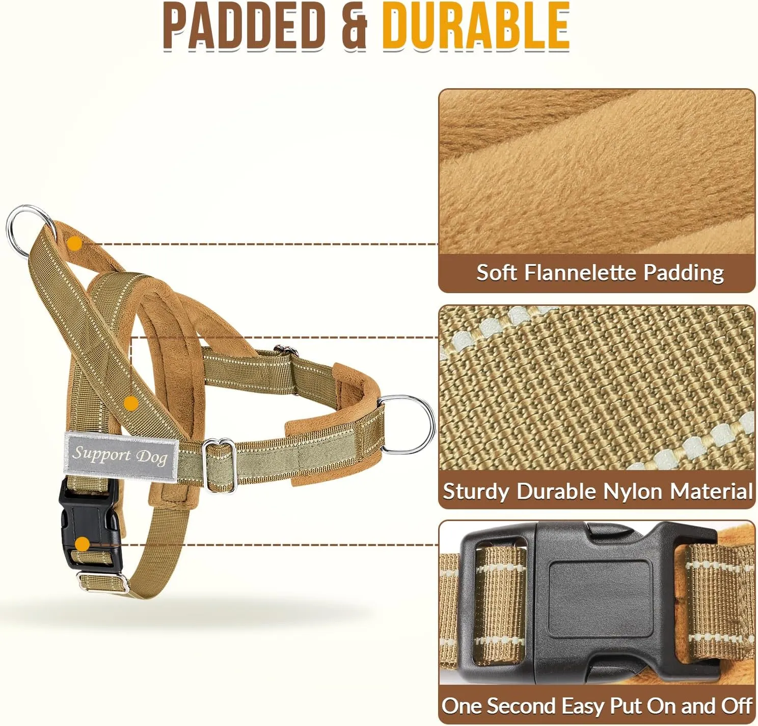 Lukovee No Pull Dog Harness & Leash Set - Heavy Duty Dog Vest Harness with Soft Padded for Medium Large Dogs, Adjustable Reflective Tactical Pet Harness for Easy Walk and Training (L, Yellow)