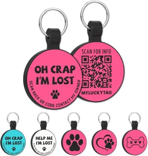 MYLUCKYTAG Silent Silicone QR Code Pet ID Tags Dog Tags - Pet Online Profile - Scan QR Receive Instant Pet Location Alert Email Pink