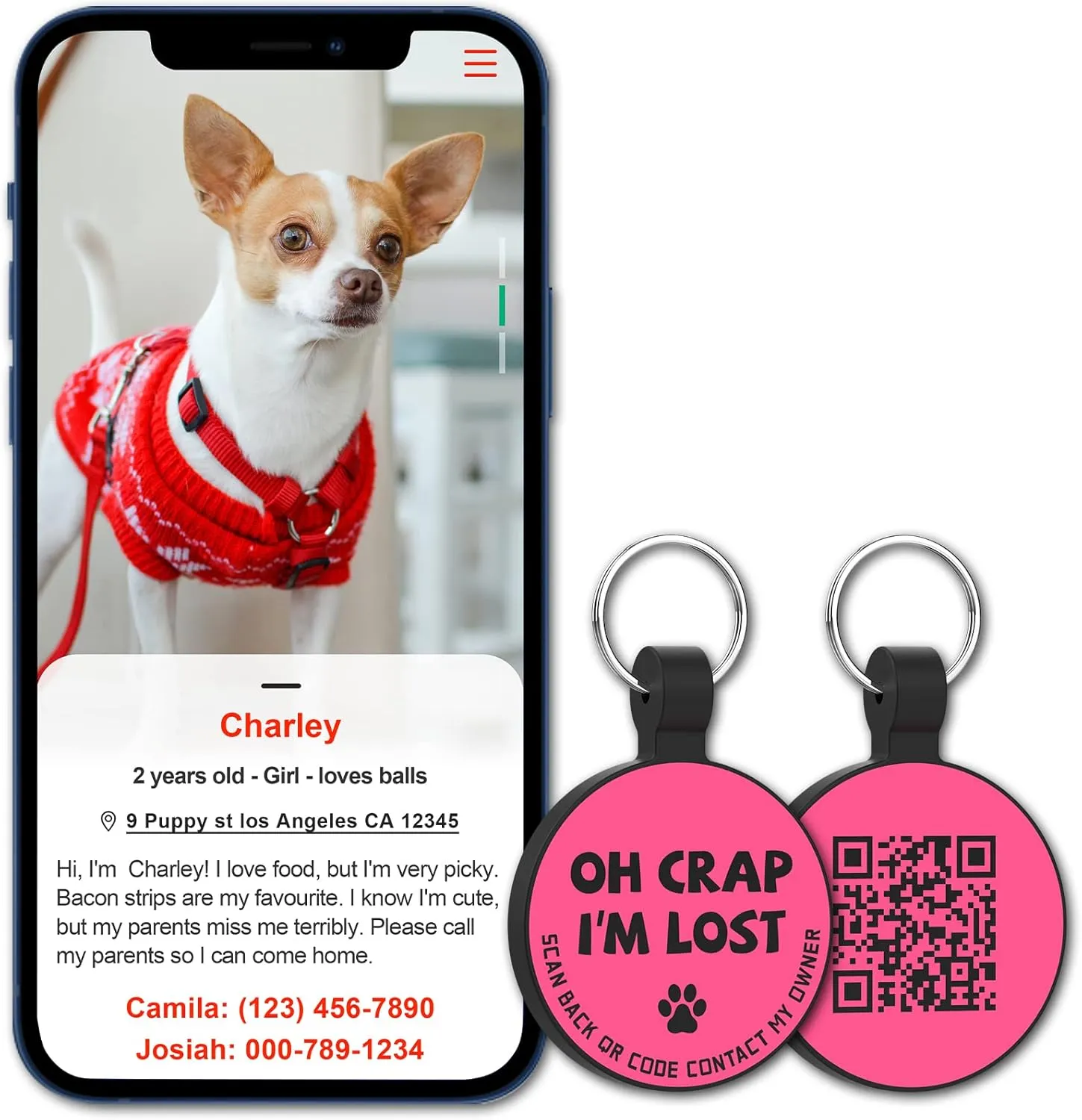 MYLUCKYTAG Silent Silicone QR Code Pet ID Tags Dog Tags - Pet Online Profile - Scan QR Receive Instant Pet Location Alert Email Pink