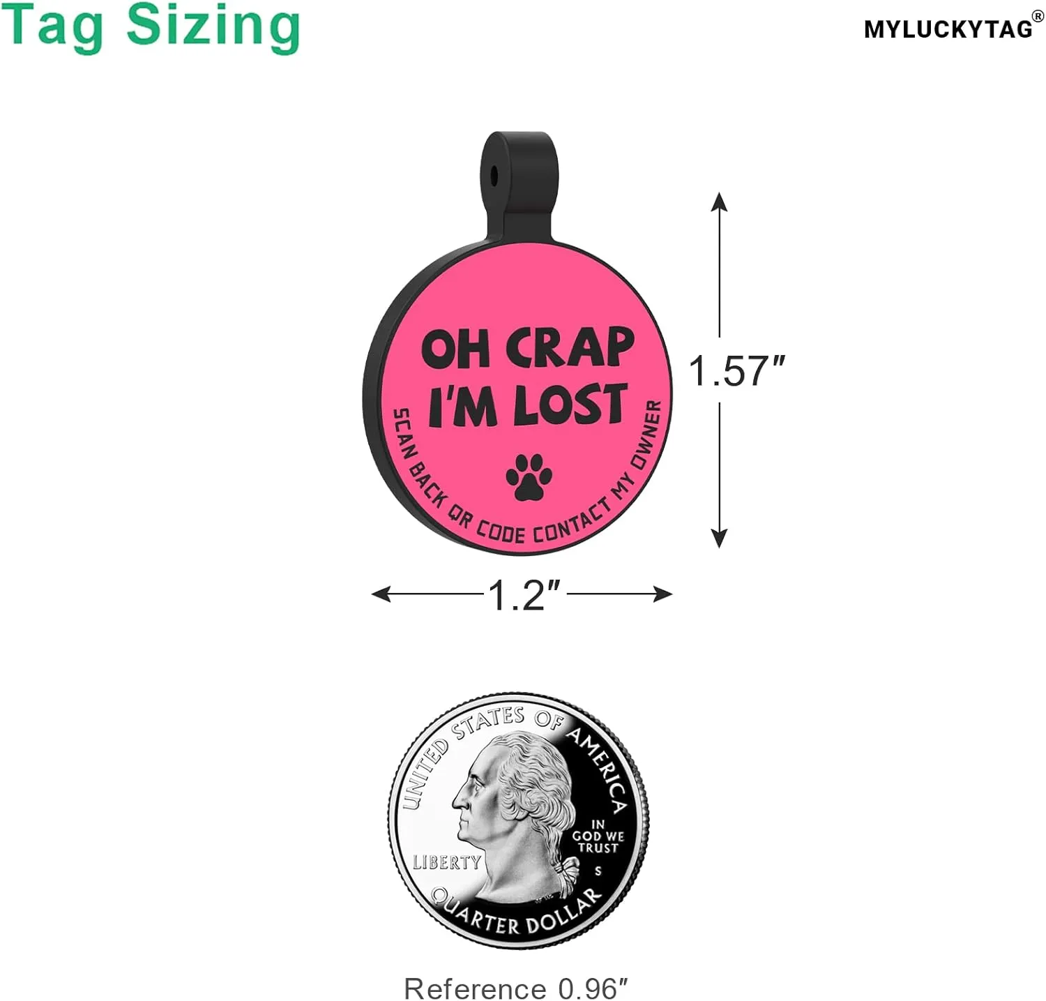 MYLUCKYTAG Silent Silicone QR Code Pet ID Tags Dog Tags - Pet Online Profile - Scan QR Receive Instant Pet Location Alert Email Pink