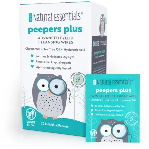 Natural Essentials® Advanced Eyelid Cleansing Wipes | Peepers Plus™ 30 Eye Wipes | Chamomile, Tea Tree, Hyaluronic Acid