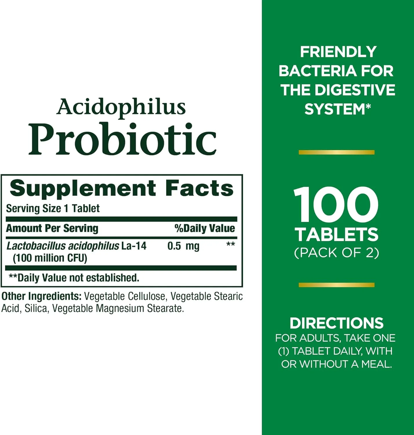 Nature's Bounty Acidophilus Probiotic, Daily Probiotic Supplement, Digestive Health, 200 Tablets, Twin Pack