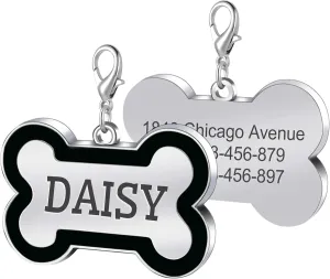 Personalized Dog and Cat Tags - Engraved Bone Shape Collar Pendants Custom Pet Supplies Engrave Name Number Gift for Cats and Puppies (S Black)