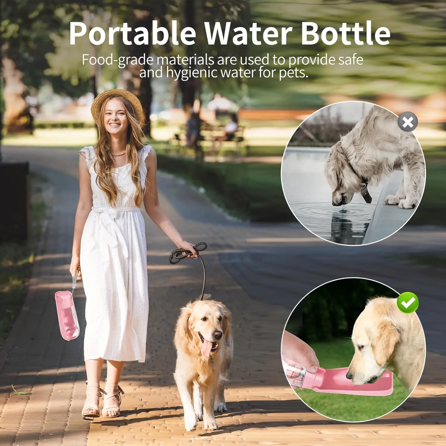 Portable Dog Water Bottle, Leak Proof Travel Puppy Water Dispenser for Hiking, Walking, and Outdoor Adventures, Travel Water Bowl for Pets, Dog Stuff Accessories(19OZ)