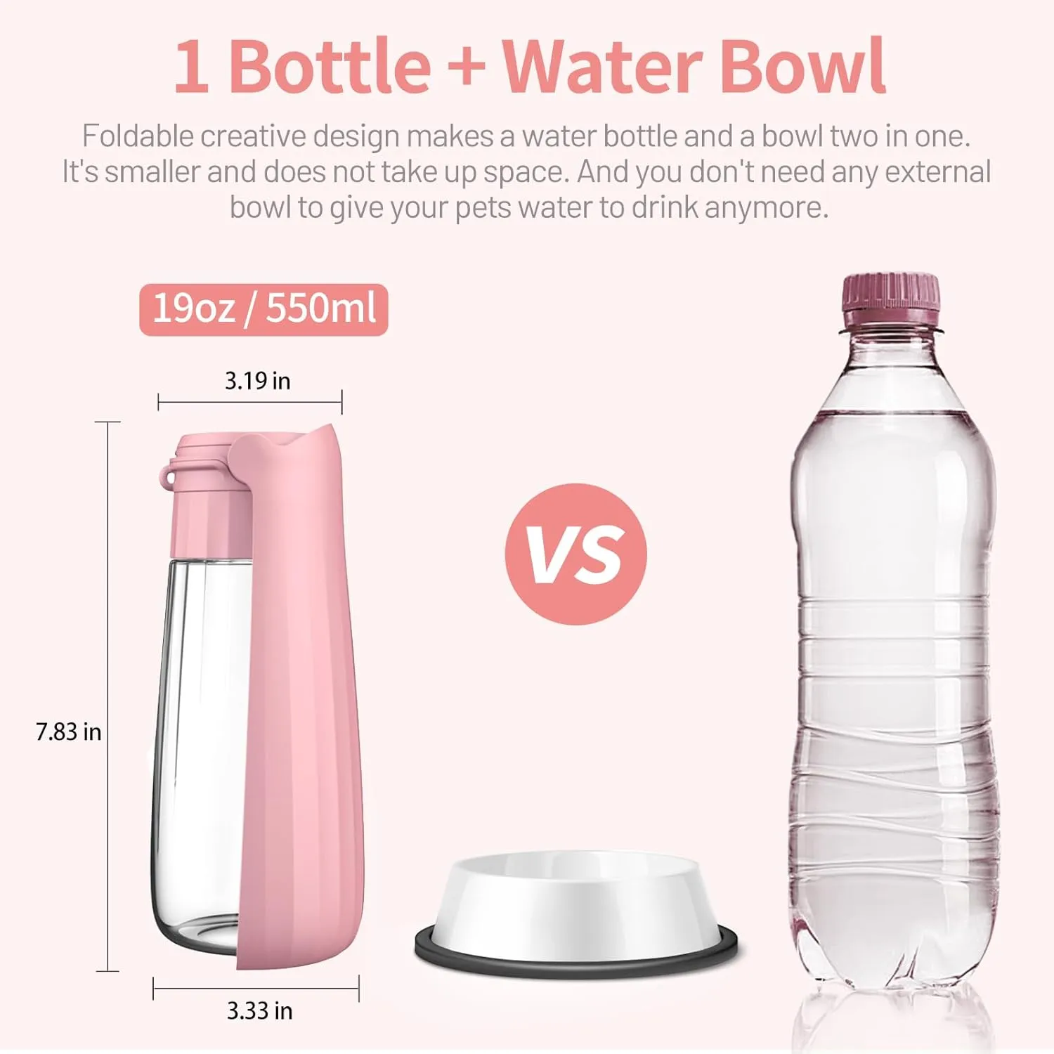 Portable Dog Water Bottle, Leak Proof Travel Puppy Water Dispenser for Hiking, Walking, and Outdoor Adventures, Travel Water Bowl for Pets, Dog Stuff Accessories(19OZ)
