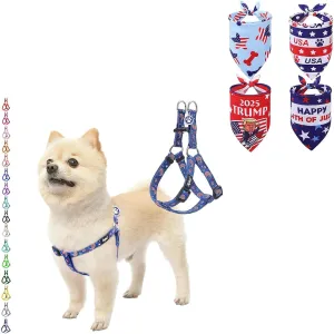 PUPTECK 4th of July American Flag No Pull Dog Harness and Dog Bandana