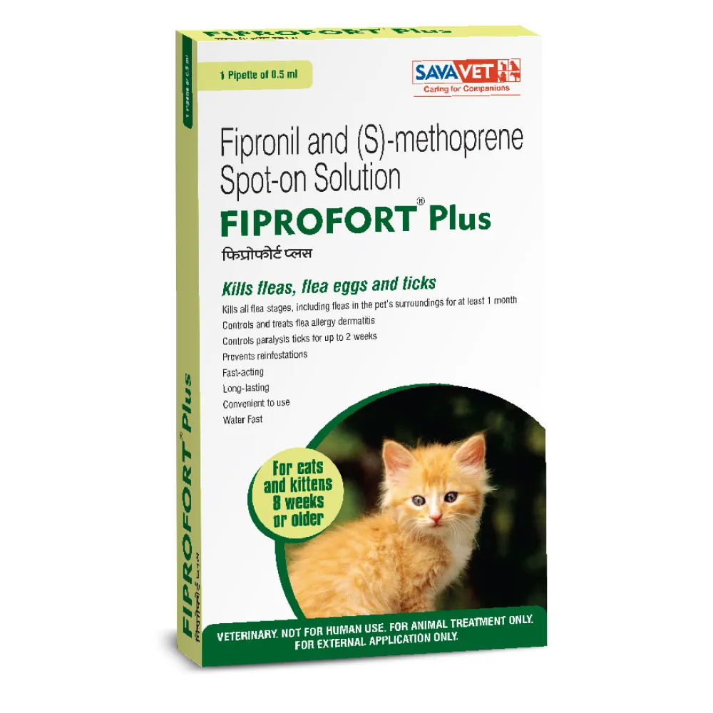 Savavet Kiwof Cat Deworming Tablet (10 tablets) and Savavet Fiprofort Plus (Fipronil) Tick & Flea Control Spot On for Cats Combo