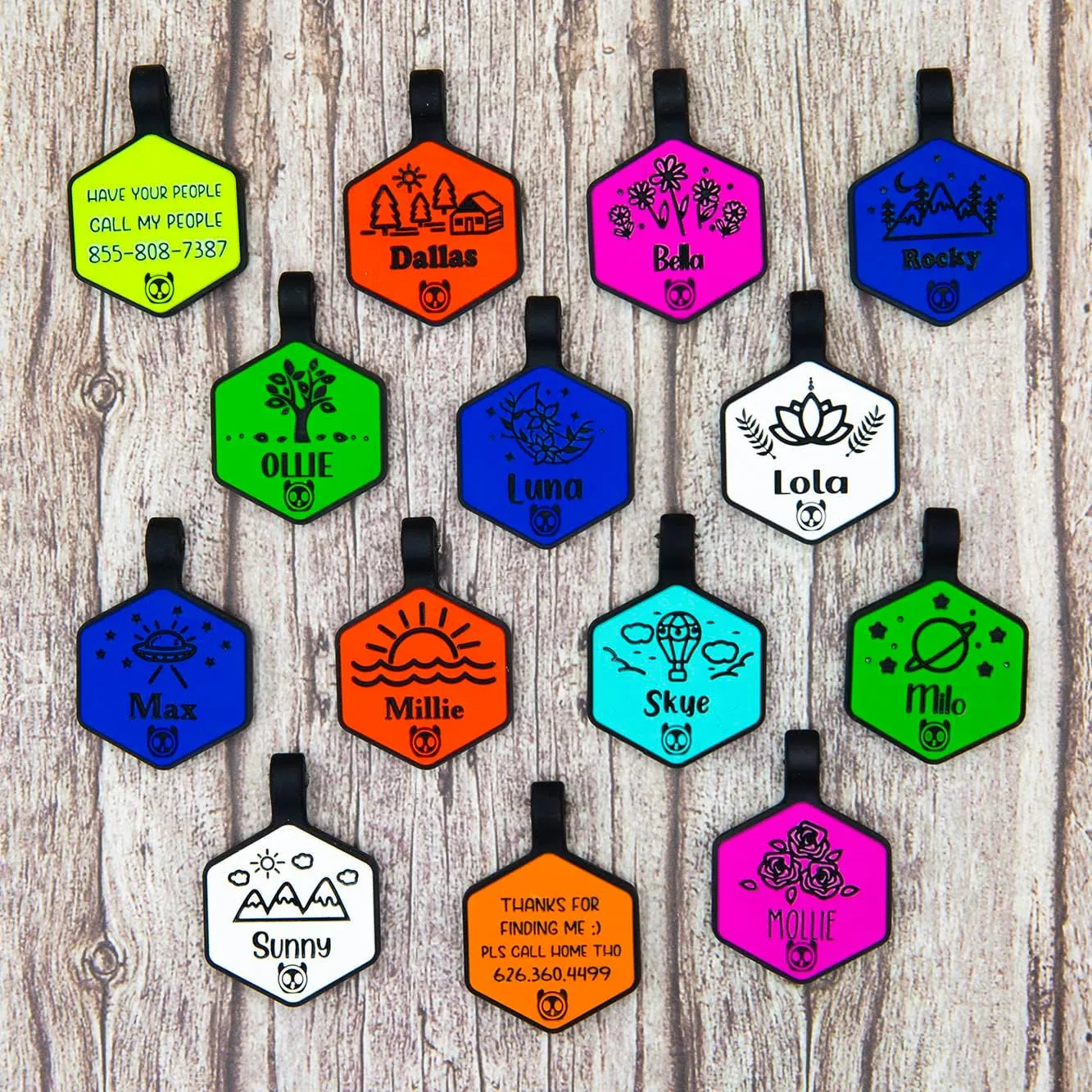 Silicone Silent Dog Tag Personalized with 5 Lines of Custom Deep Engraved Durable Soundless Pet ID Name Tag Hexagon Designer Pink