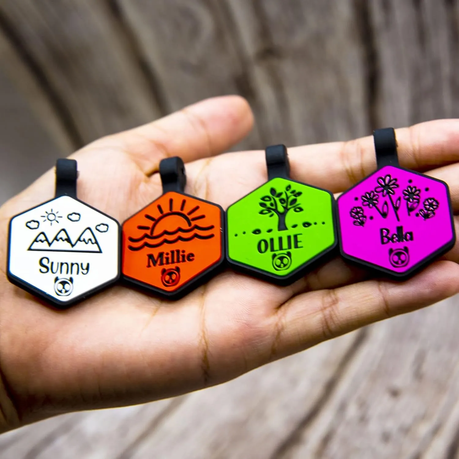 Silicone Silent Dog Tag Personalized with 5 Lines of Custom Deep Engraved Durable Soundless Pet ID Name Tag Hexagon Designer Pink