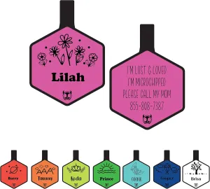 Silicone Silent Dog Tag Personalized with 5 Lines of Custom Deep Engraved Durable Soundless Pet ID Name Tag Hexagon Designer Pink