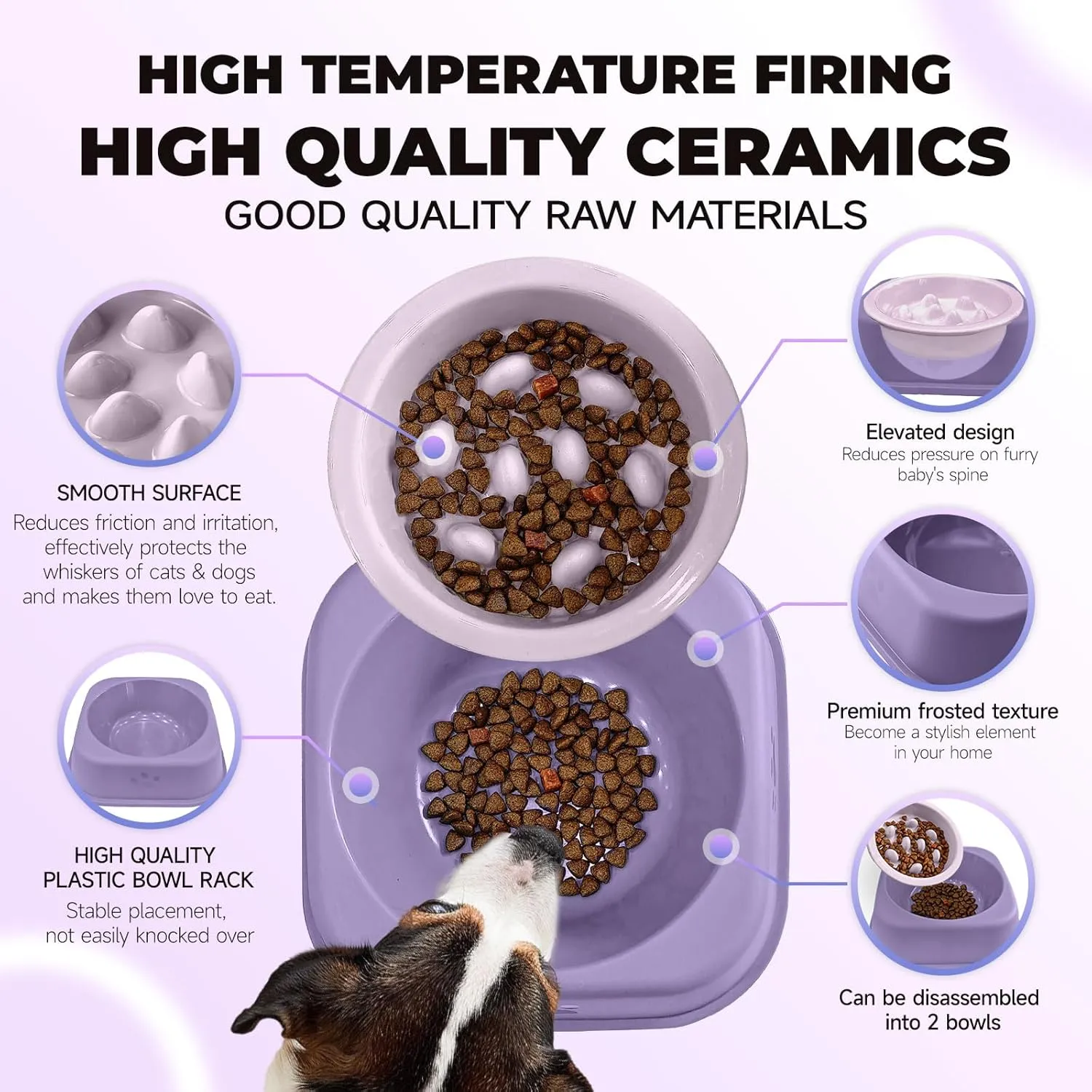 Slow Feeder Dog Bowls Ceramic Puppy Feeding Bowl for Small Dogs Cat Slow Feeder Bowl Protecting Cat and Dog Whiskers Preventing Choking with 2-in-1 Multifunctional Training Whistle