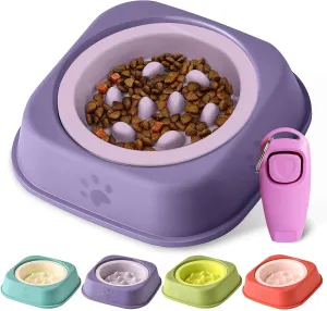 Slow Feeder Dog Bowls Ceramic Puppy Feeding Bowl for Small Dogs Cat Slow Feeder Bowl Protecting Cat and Dog Whiskers Preventing Choking with 2-in-1 Multifunctional Training Whistle