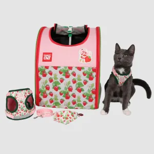 Strawberry Shortcake x Travel Cat Adventure Set - Large Harness & Leash, Bandana Collar, and Backpack Carrier