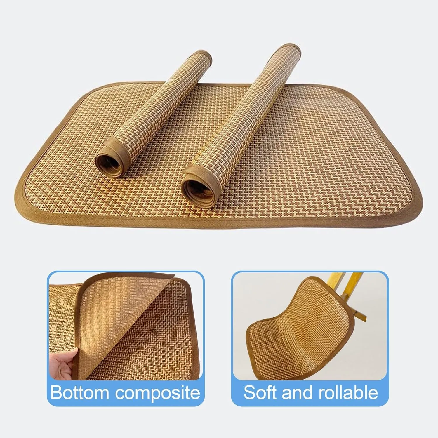 Summer Bamboo Rattan Woven Dog Cooling Bed, Breathable Cat Cooling Mat, Wear-Resistant and Scratch-Resistant(60 * 90CM/24 * 35IN)