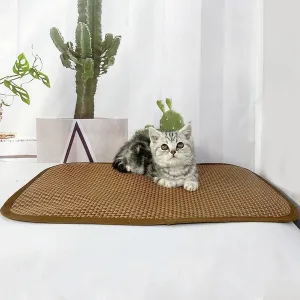 Summer Bamboo Rattan Woven Dog Cooling Bed, Breathable Cat Cooling Mat, Wear-Resistant and Scratch-Resistant(60 * 90CM/24 * 35IN)