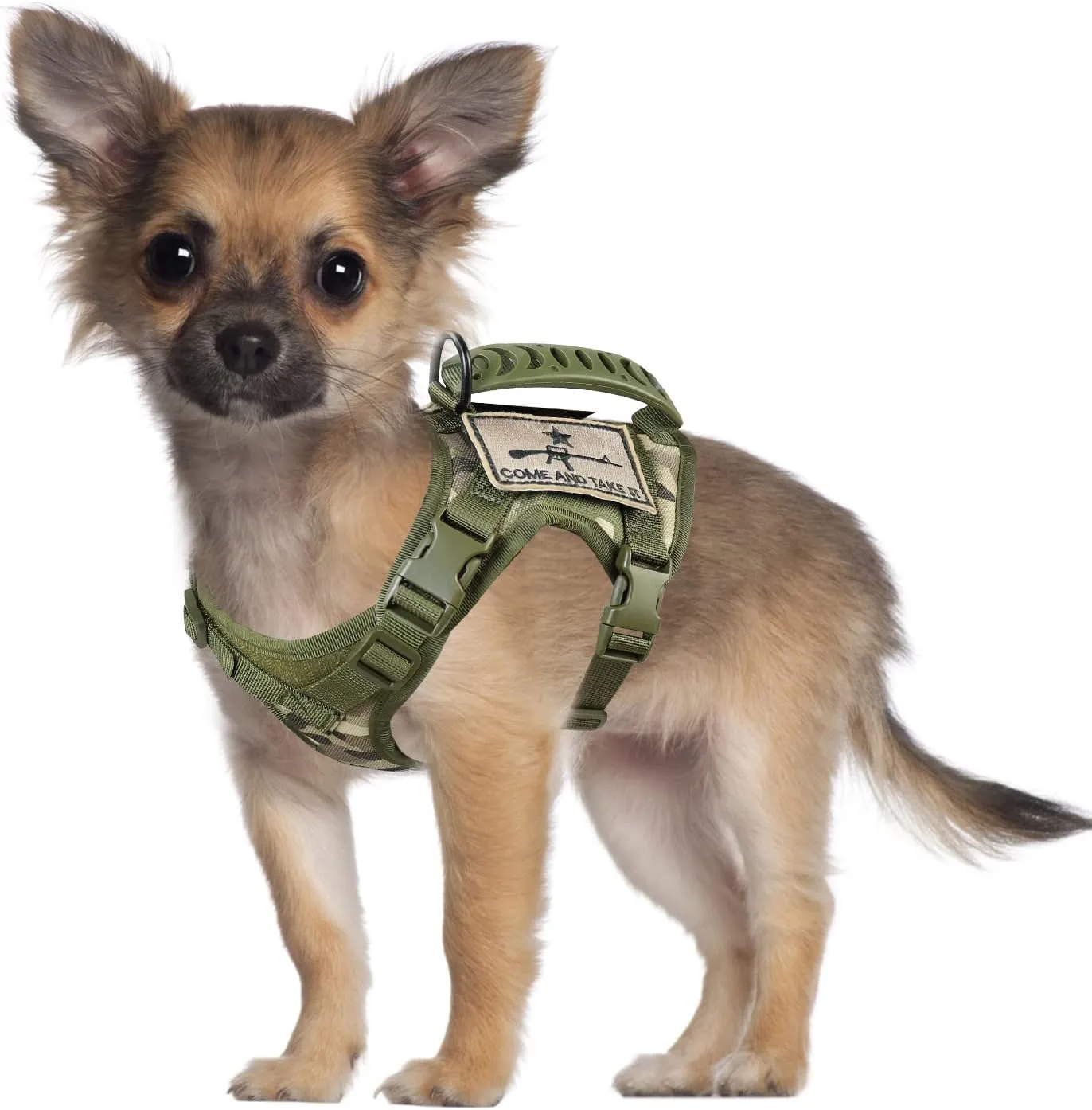 Tactical Dog Training Harness Outdoor Working Vest Adjustable Military MOLLE Dog Vest Harness with Rubber Handle (X-Small (Pack of 1), Camo)