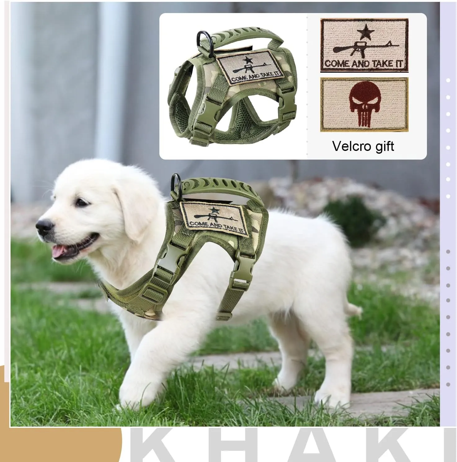 Tactical Dog Training Harness Outdoor Working Vest Adjustable Military MOLLE Dog Vest Harness with Rubber Handle (X-Small (Pack of 1), Camo)
