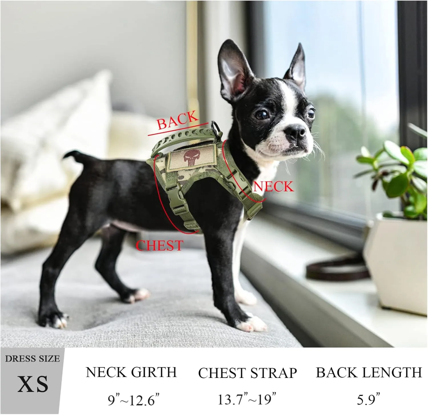 Tactical Dog Training Harness Outdoor Working Vest Adjustable Military MOLLE Dog Vest Harness with Rubber Handle (X-Small (Pack of 1), Camo)