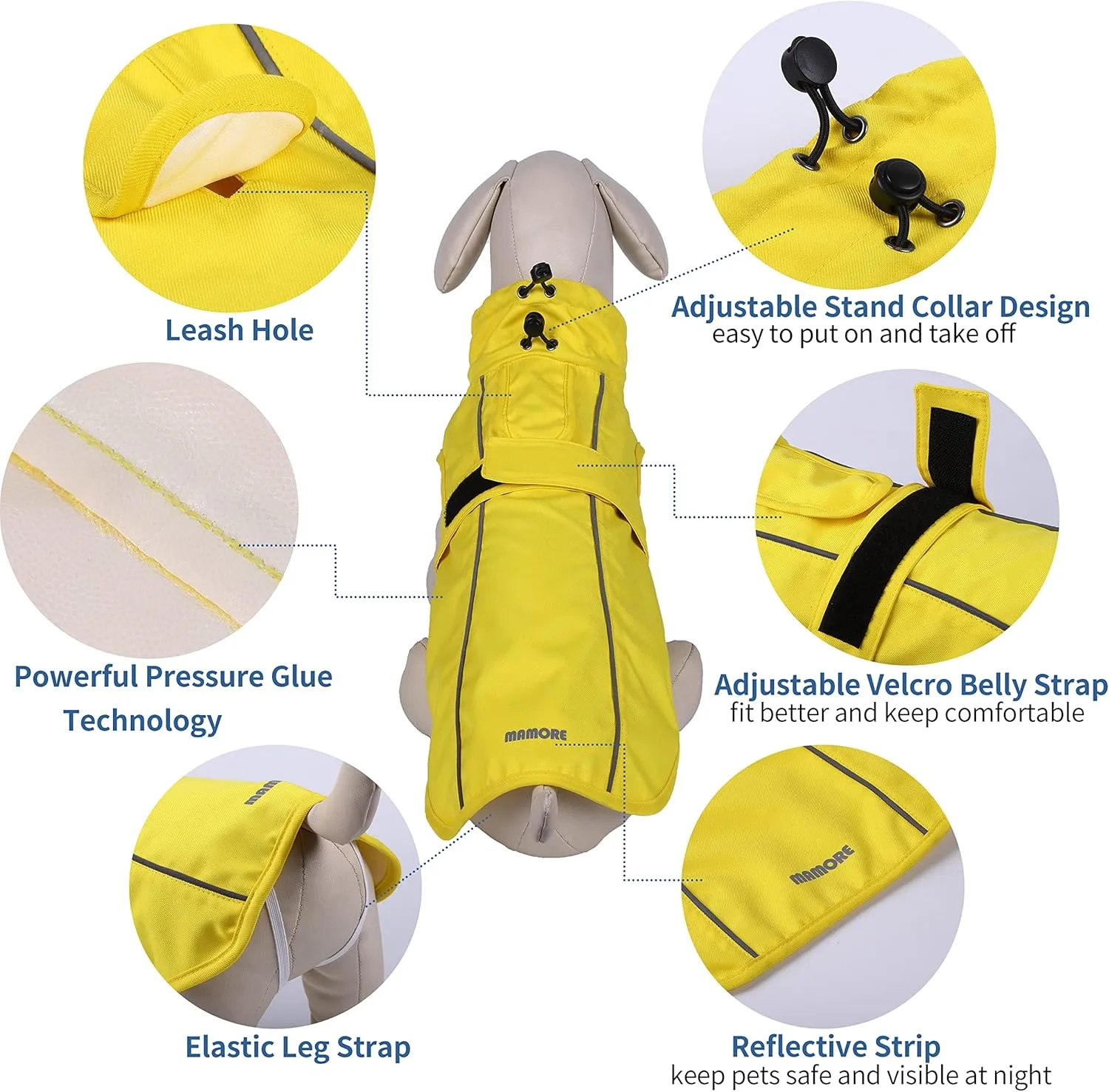 Waterproof Dog Raincoat with Reflective Strip, Adjustable Breathable Rain Coat Jacket with Leash Hole for Dogs (Khaki, XXX-Large)