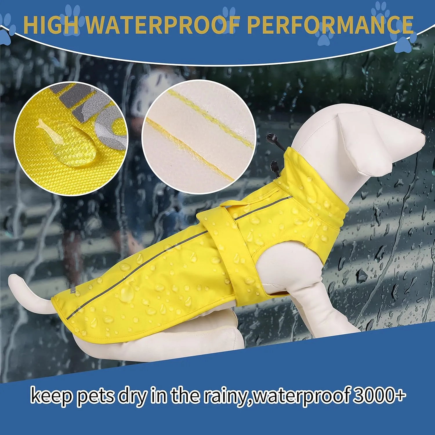 Waterproof Dog Raincoat with Reflective Strip, Adjustable Breathable Rain Coat Jacket with Leash Hole for Dogs (Khaki, XXX-Large)