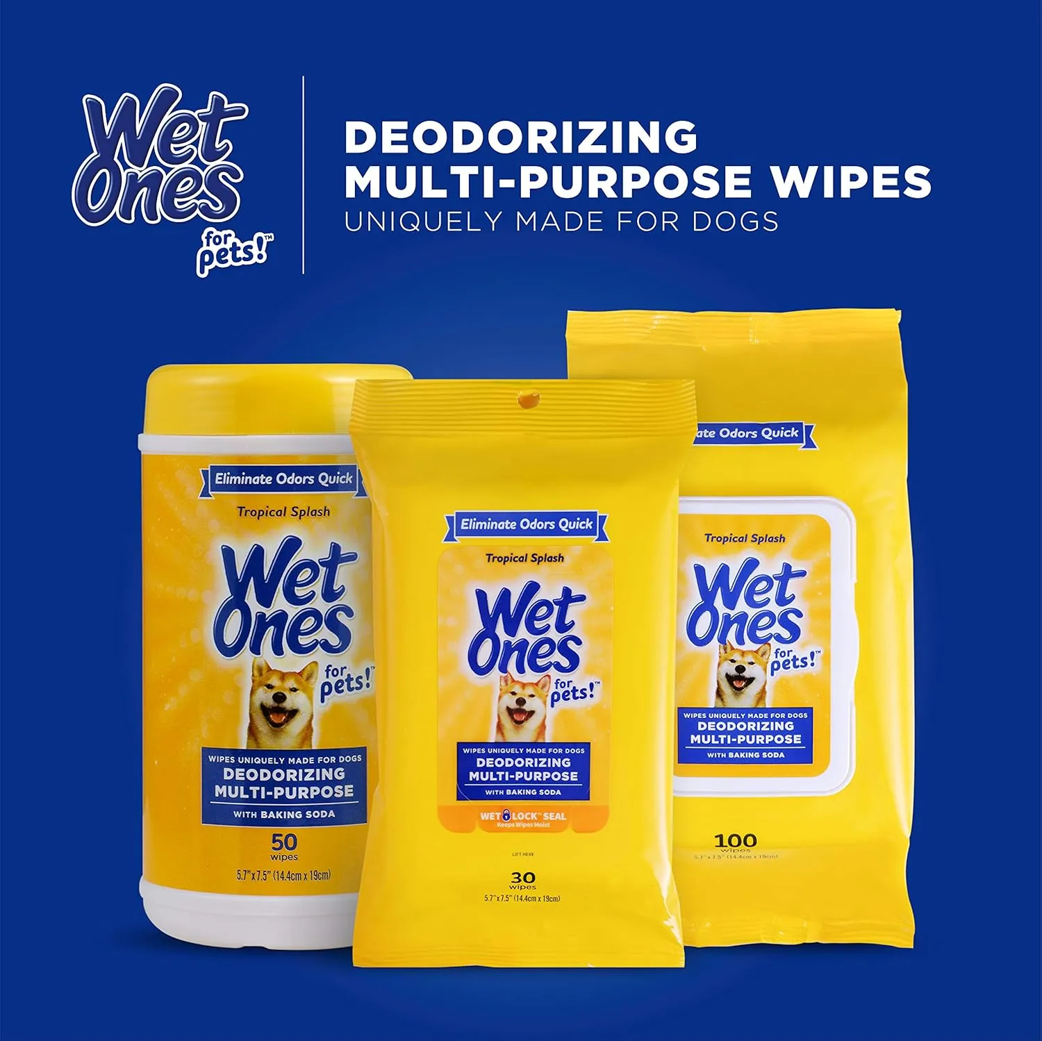 Wet Ones for Pets Deodorizing Multipurpose Pet Wipes, Tropical Splash Scent - Pet Grooming Wipes for In-Between Baths, Pet Cleaning Supplies, Puppy Wipes for Dogs, 50 Count