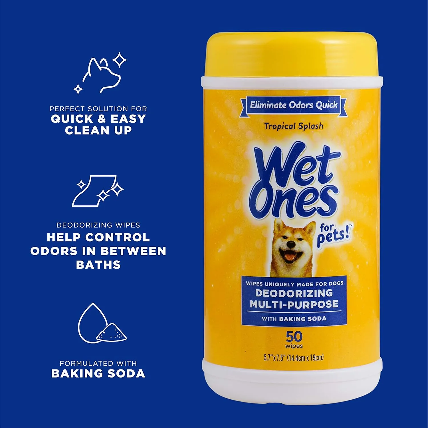 Wet Ones for Pets Deodorizing Multipurpose Pet Wipes, Tropical Splash Scent - Pet Grooming Wipes for In-Between Baths, Pet Cleaning Supplies, Puppy Wipes for Dogs, 50 Count